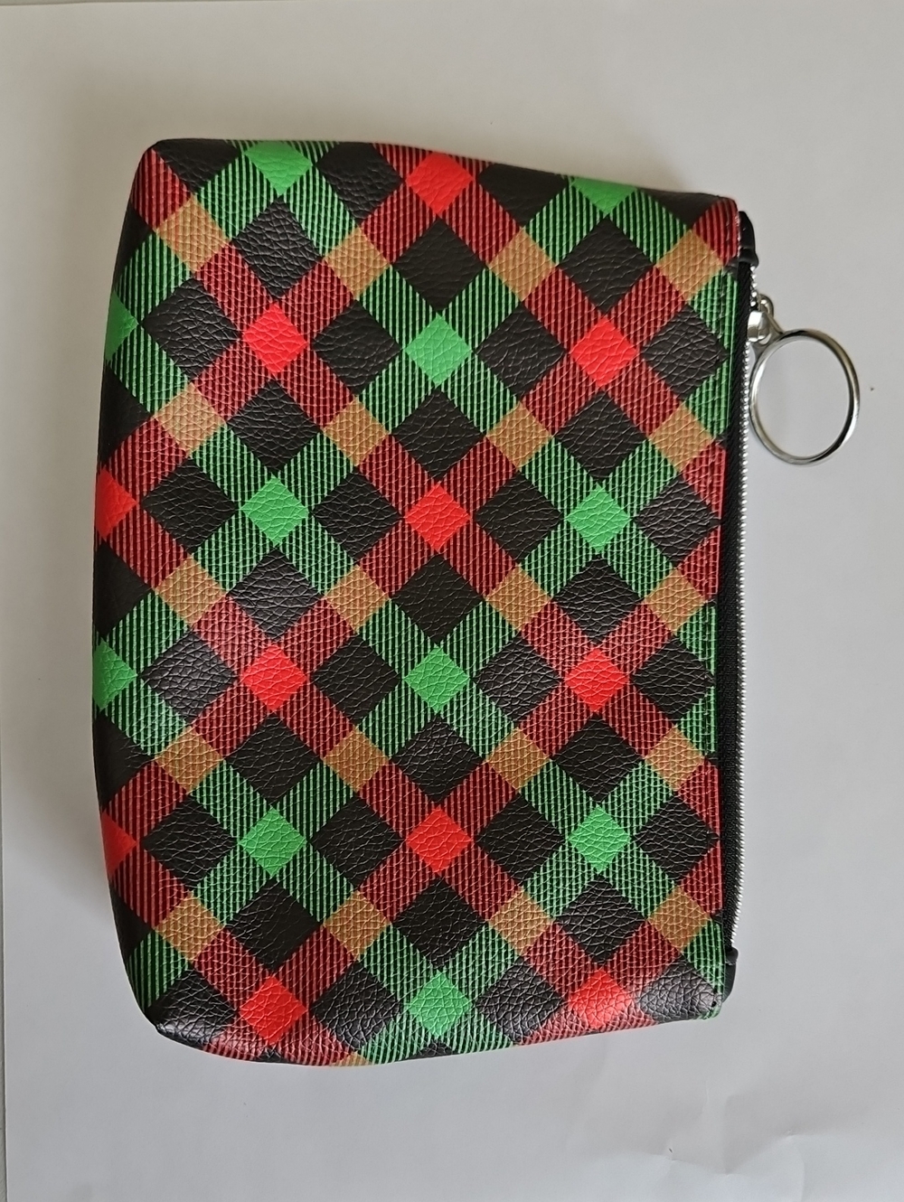 Plaid Zip Pouch in Black, Red & Green